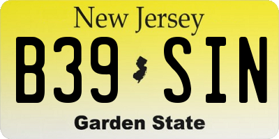 NJ license plate B39SIN