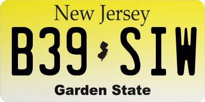 NJ license plate B39SIW
