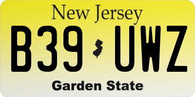NJ license plate B39UWZ