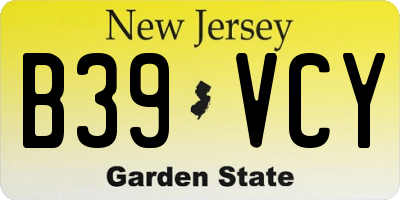NJ license plate B39VCY