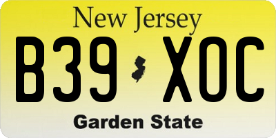 NJ license plate B39XOC