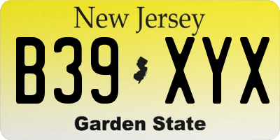 NJ license plate B39XYX
