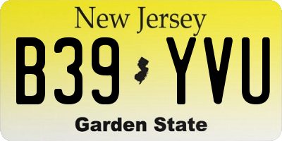 NJ license plate B39YVU