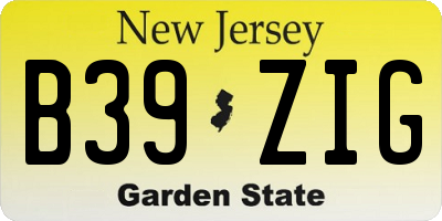 NJ license plate B39ZIG