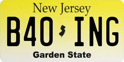 NJ license plate B40ING