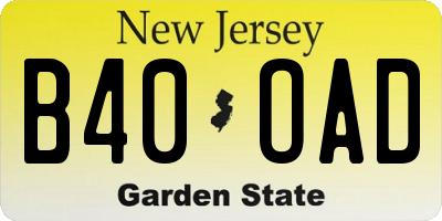 NJ license plate B40OAD