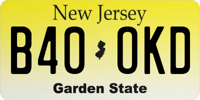 NJ license plate B40OKD