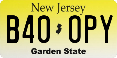 NJ license plate B40OPY