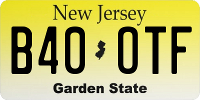NJ license plate B40OTF