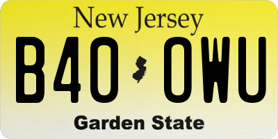 NJ license plate B40OWU