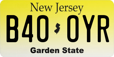 NJ license plate B40OYR