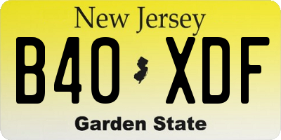 NJ license plate B40XDF