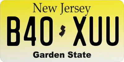 NJ license plate B40XUU