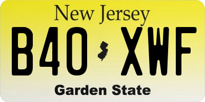 NJ license plate B40XWF