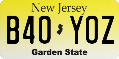 NJ license plate B40YOZ