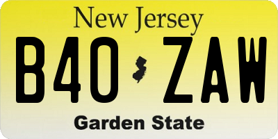 NJ license plate B40ZAW