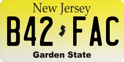 NJ license plate B42FAC