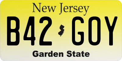 NJ license plate B42GOY