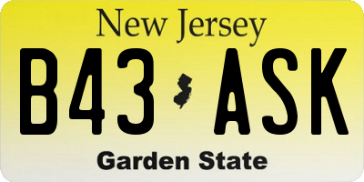 NJ license plate B43ASK