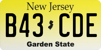 NJ license plate B43CDE