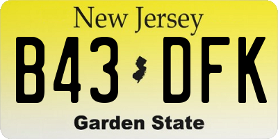 NJ license plate B43DFK