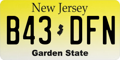 NJ license plate B43DFN