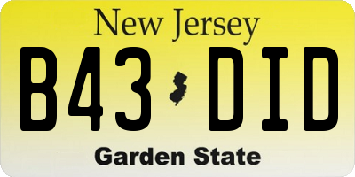 NJ license plate B43DID