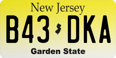 NJ license plate B43DKA