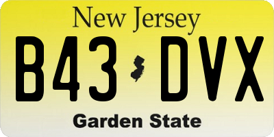 NJ license plate B43DVX