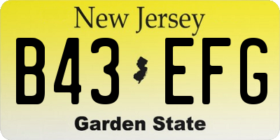 NJ license plate B43EFG