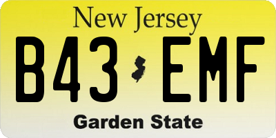 NJ license plate B43EMF
