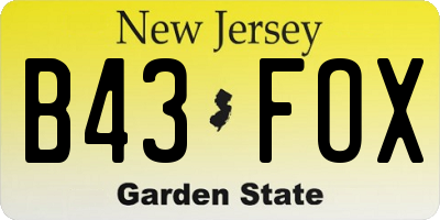 NJ license plate B43FOX