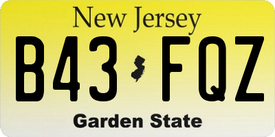 NJ license plate B43FQZ