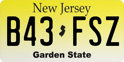 NJ license plate B43FSZ