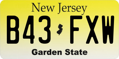 NJ license plate B43FXW