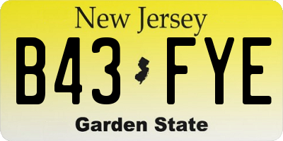 NJ license plate B43FYE