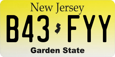 NJ license plate B43FYY