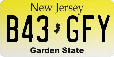NJ license plate B43GFY