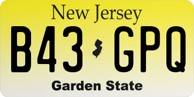 NJ license plate B43GPQ