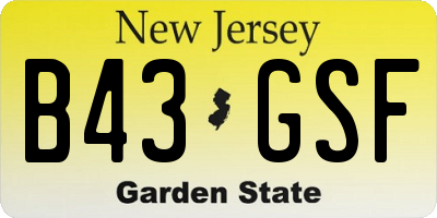 NJ license plate B43GSF
