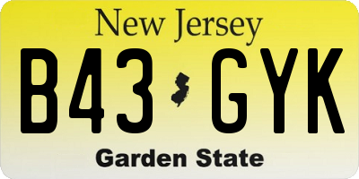 NJ license plate B43GYK