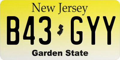 NJ license plate B43GYY