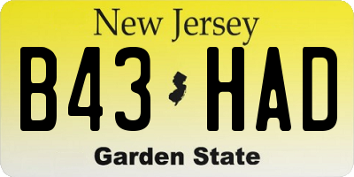 NJ license plate B43HAD