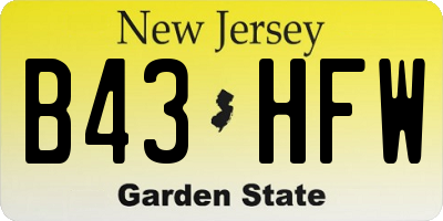 NJ license plate B43HFW