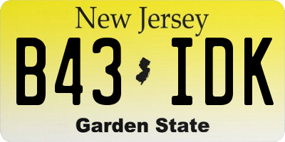 NJ license plate B43IDK
