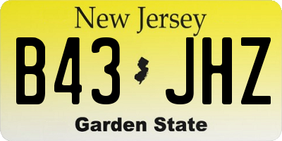 NJ license plate B43JHZ