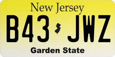NJ license plate B43JWZ