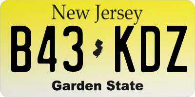 NJ license plate B43KDZ