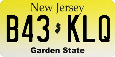 NJ license plate B43KLQ