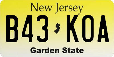 NJ license plate B43KOA
